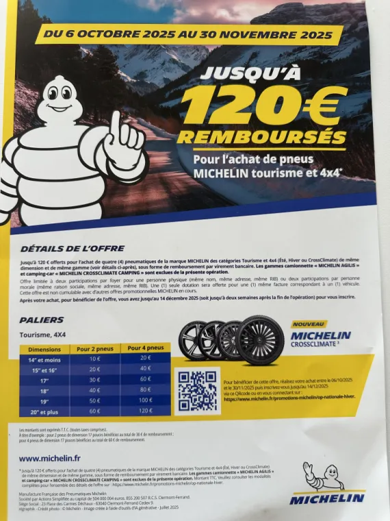 opération pneumatiques Michelin du 6octobre 2025au 30novembre 2025 au Garage des Flots Peugeot à Palavas les flots, Palavas-les-Flots, Garage des Flots