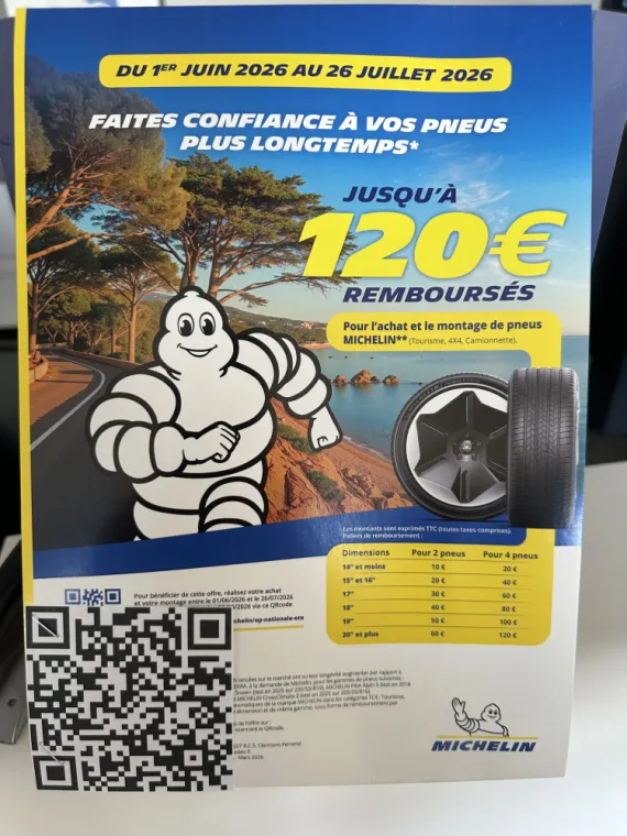 Jusqu’à 120 € remboursés pour l’achat et le montage de 4 pneumatiques MICHELIN, Palavas-les-Flots, Garage des Flots